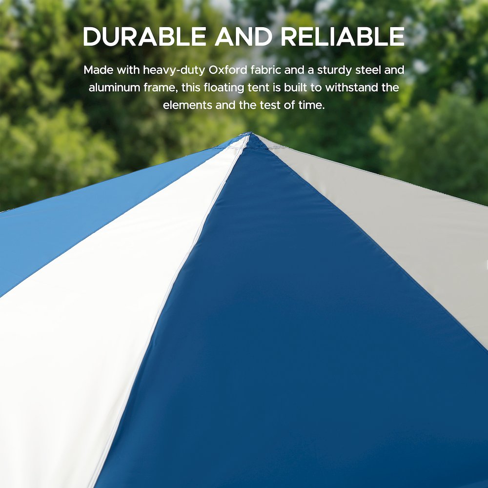 Grey and Navy Floating Pool Canopy Pop Up Gazebo & PVC Floats and Air Pump. Picture 5