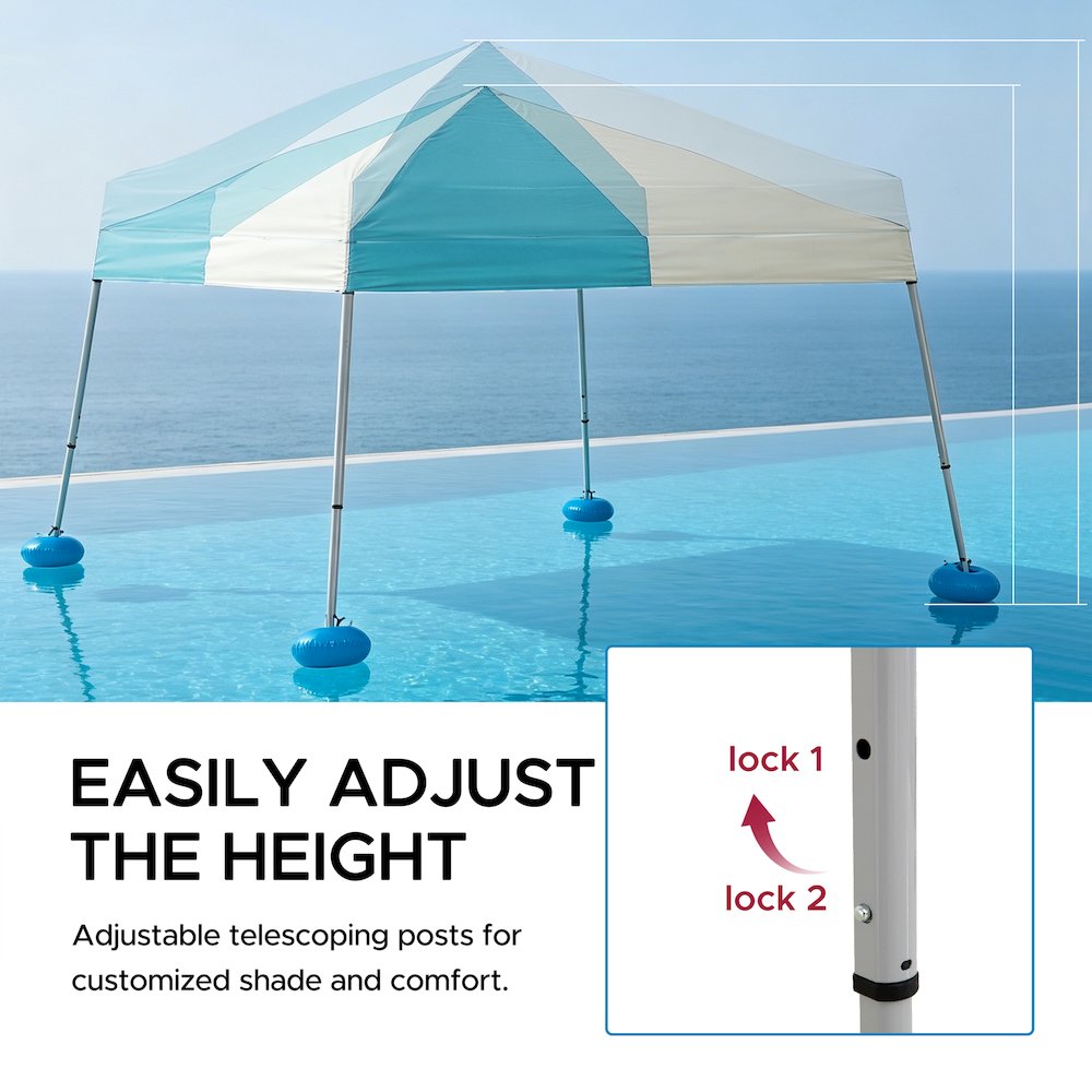 Grey and Light Blue Floating Pool Canopy Pop Up Gazebo & PVC Floats and Air Pump. Picture 3