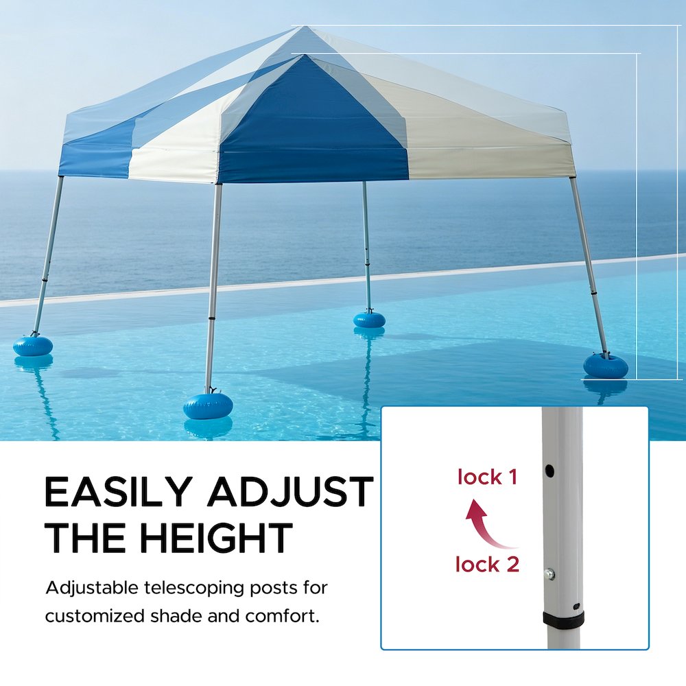 Grey and Navy Floating Pool Canopy Pop Up Gazebo & PVC Floats and Air Pump. Picture 6