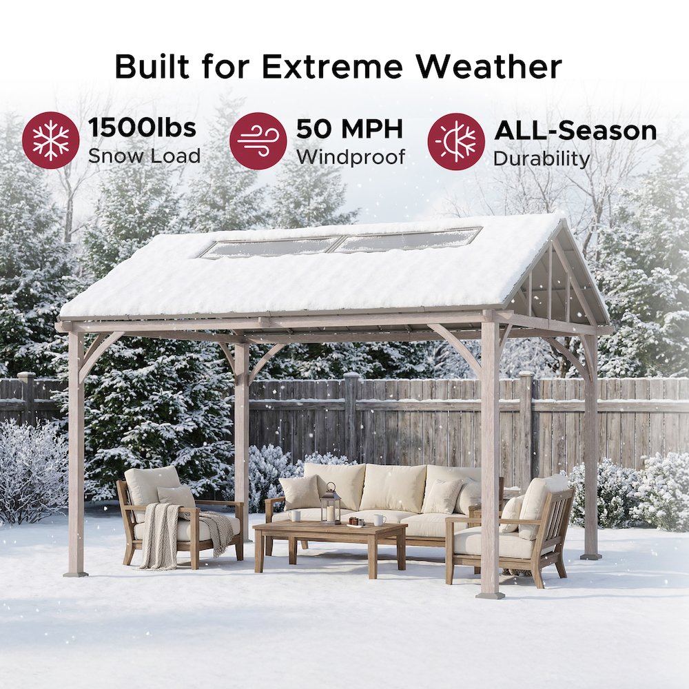 Wood Grain Steel Hardtop Gazebo with Galvanized Steel & PC Roof and Ceiling Hook. Picture 3
