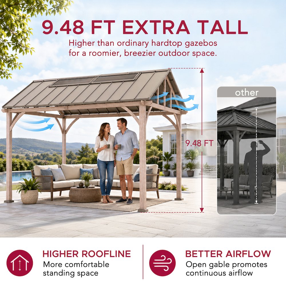 Wood Grain Steel Hardtop Gazebo with Galvanized Steel & PC Roof and Ceiling Hook. Picture 6