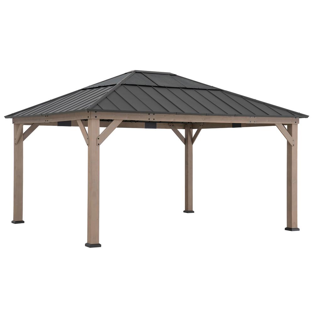 Sunjoy 13 ft. x 15 ft. Cedar Framed Gazebo with Brown Steel. Picture 2