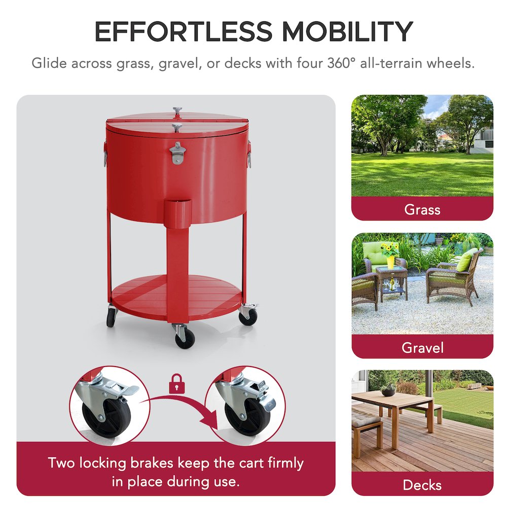 60 Quart Rolling Ice Chest Cooler Cart, Portable Patio Party Bar. Picture 7