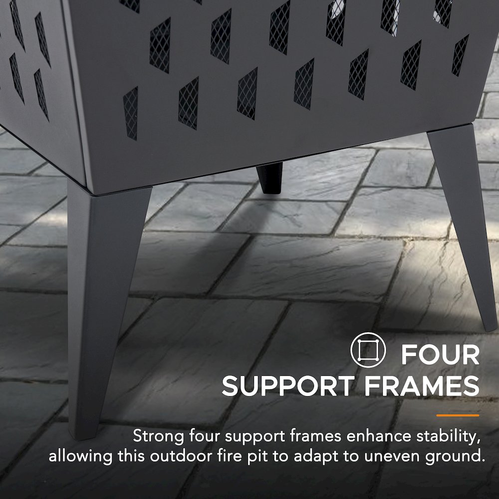 Powder-Coated Steel Wood-Burning Fire Pit with Mesh Lid and Poker, Black. Picture 6