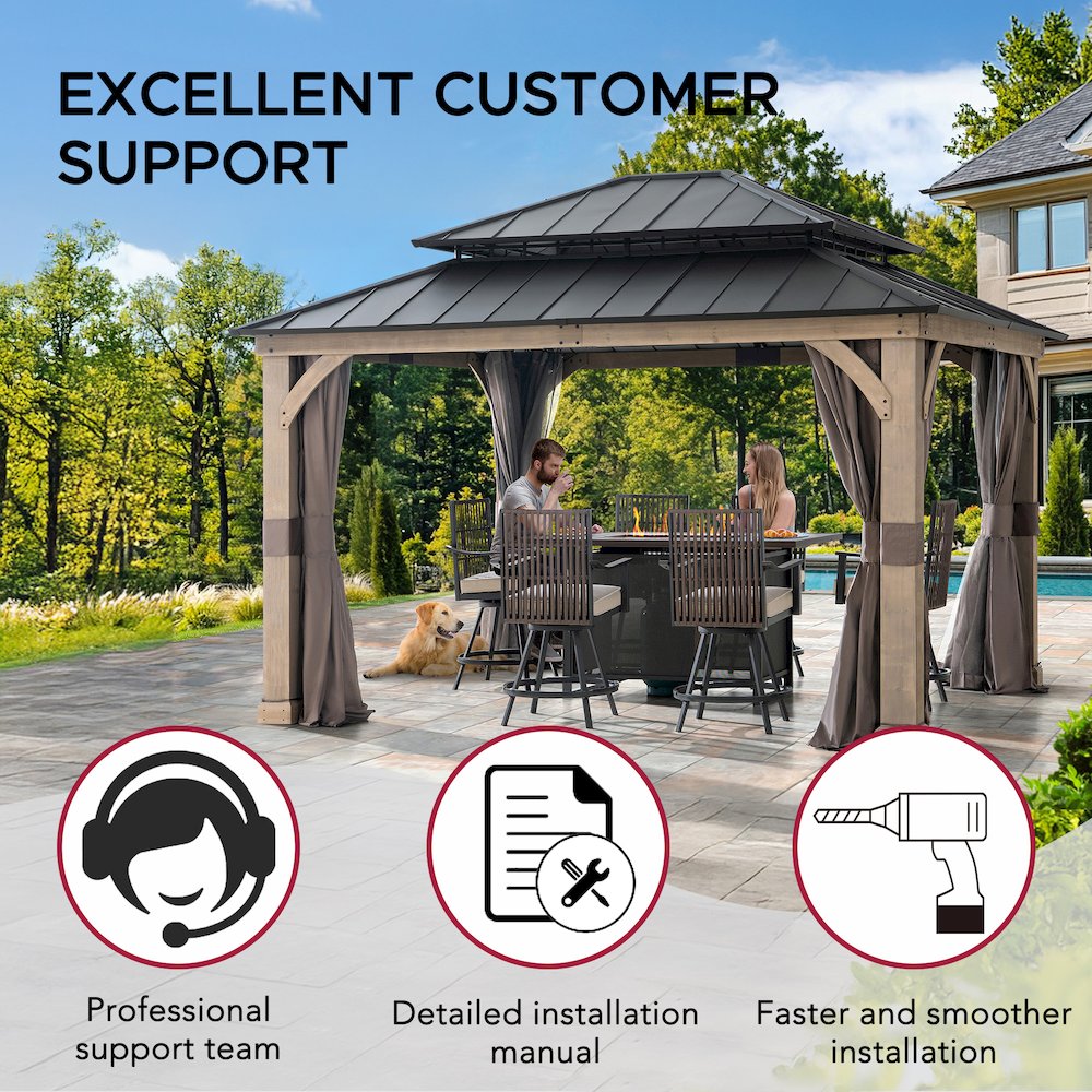 13 ft. x 11 ft. Cedar Frame Steel 2-Tier Hardtop Gazebo. Picture 3