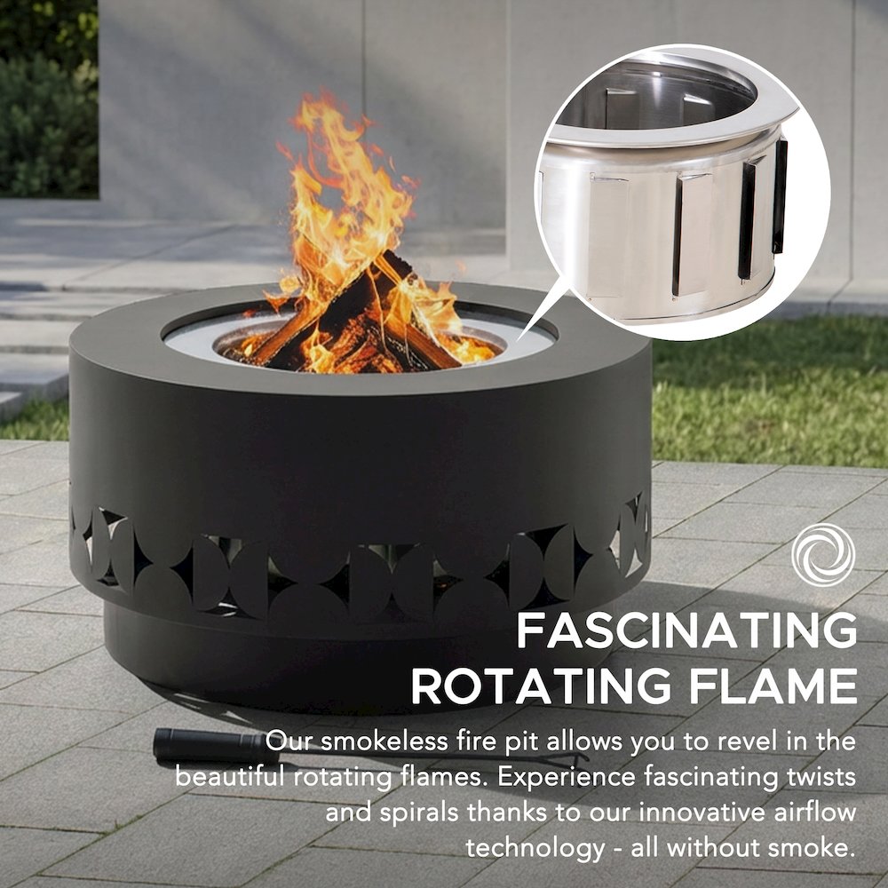28in.Grey Halton Round Steel Low Smoke Wood Burning Fire Pit in Gray. Picture 5
