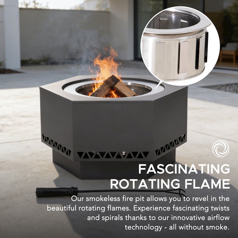 28in. Grey Hexagonal Stainless Steel Low Smoke Wood Burning Fire Pit. Picture 6