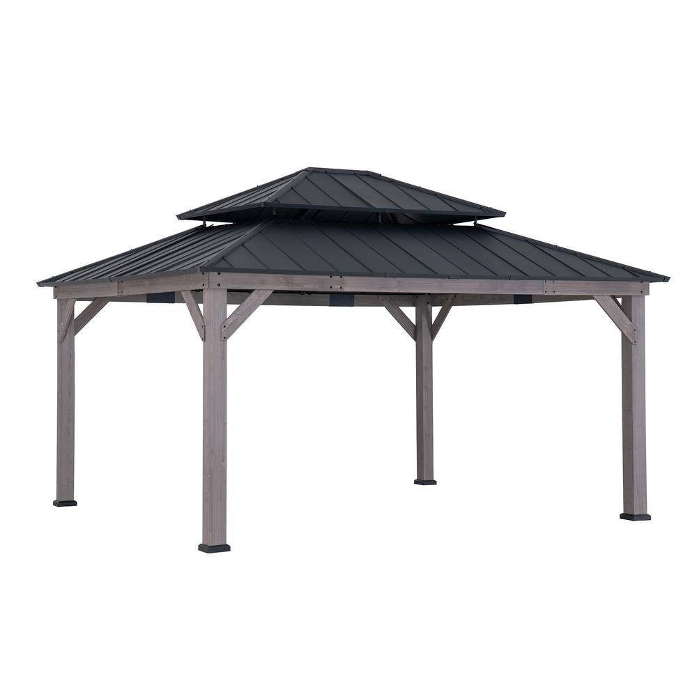 13 ft. x 15 ft. Cedar Framed Gazebo with Black Steel 2-tier Hip Roof Hard Top. Picture 1