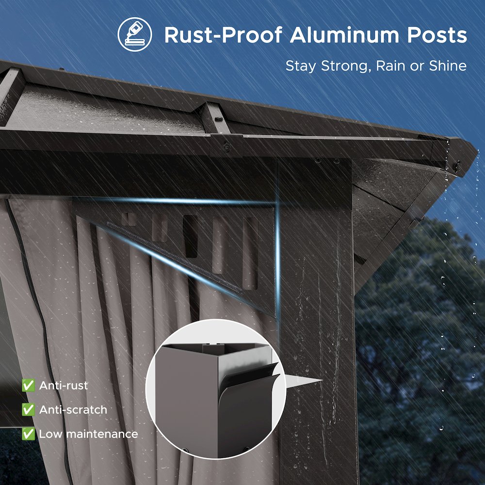 20 ft x 12 ft Hardtop Gazebo with Steel Roof, Brown Aluminum Frame. Picture 10