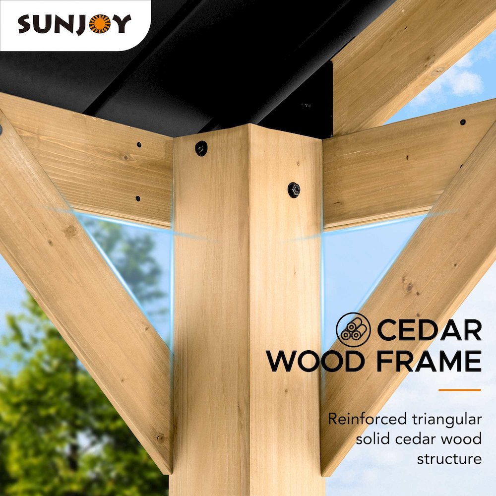 Sunjoy 11 ft. x 13 ft. Cedar Framed Gazebo with Matte-Black Steel Gable Hardtop Roof. Picture 3