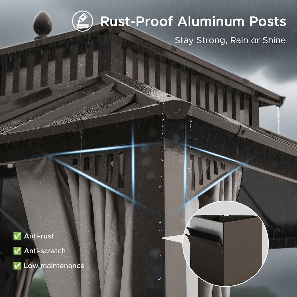 10 ft x 10 ft Hardtop Gazebo with Steel Roof, Brown Aluminum Frame. Picture 4