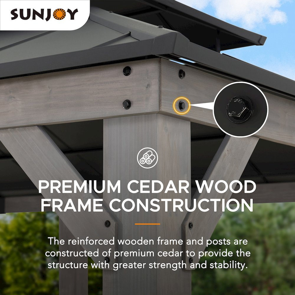 Wood Gazebo, Outdoor Patio Steel Hardtop Gazebo, Cedar Framed Wooden Gazebo. Picture 4