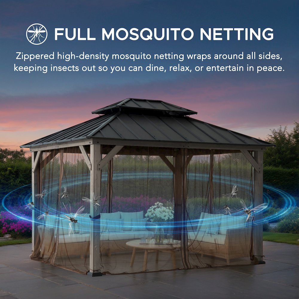 10 ft. x 12 ft. Cedar Wood Gazebo with Galvanized Steel Roof - Gray. Picture 7