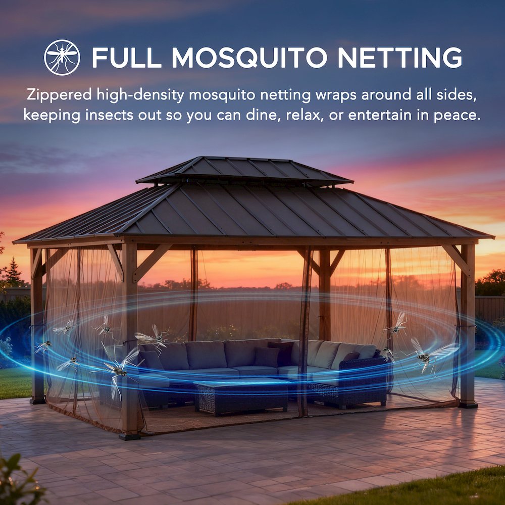12x16 Archwood Iron Roof Tent + Mosquito Net (with Lights), Brown. Picture 6