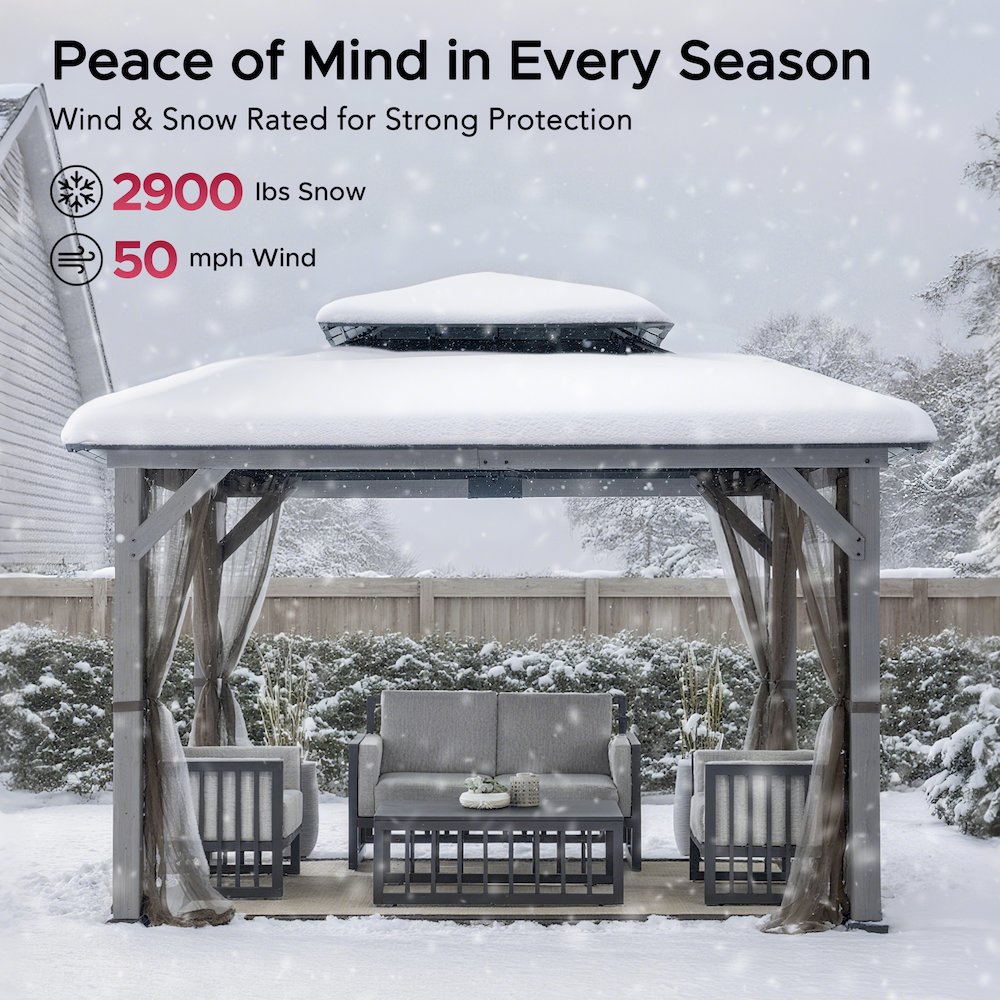 10 ft. x 12 ft. Cedar Wood Gazebo with Galvanized Steel Roof - Gray. Picture 6