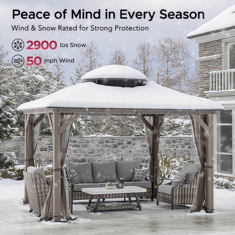 10 ft. x 12 ft. Cedar Wood Gazebo with Galvanized Steel Roof - Brown. Picture 14