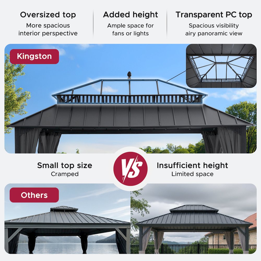 16 ft x 12 ft Hardtop Gazebo, Steel & PC Roof, Gray Woodgrain Aluminum. Picture 13