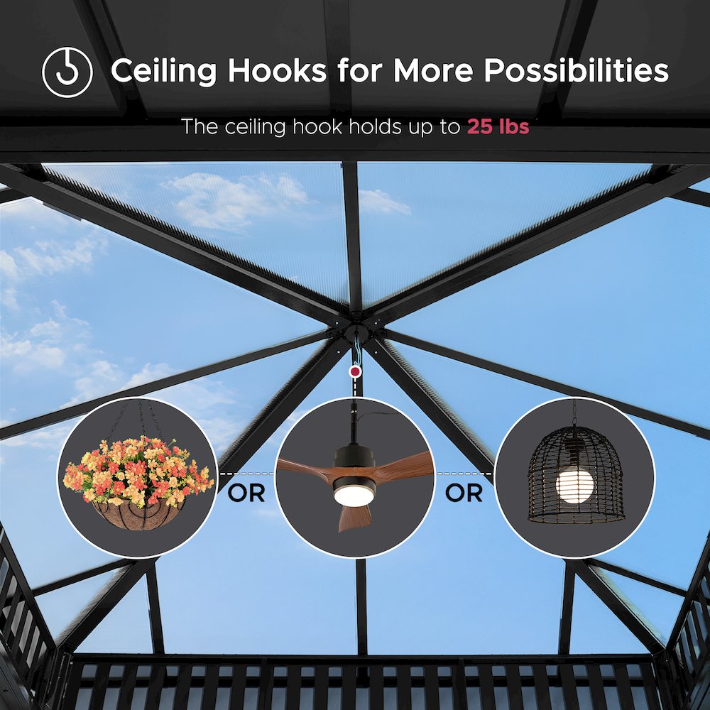 10 ft x 10 ft Hardtop Gazebo, Steel & Polycarbonate Roof - Extra-Tall. Picture 14