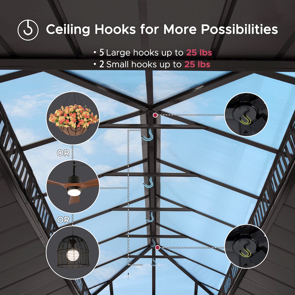 20 ft x 12 ft Hardtop Gazebo with Steel Roof, Brown Aluminum Frame. Picture 8