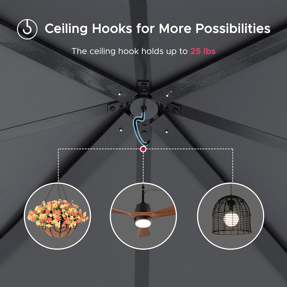 10 ft x 10 ft Hardtop Gazebo with Steel Roof, Grey Aluminum Frame. Picture 7