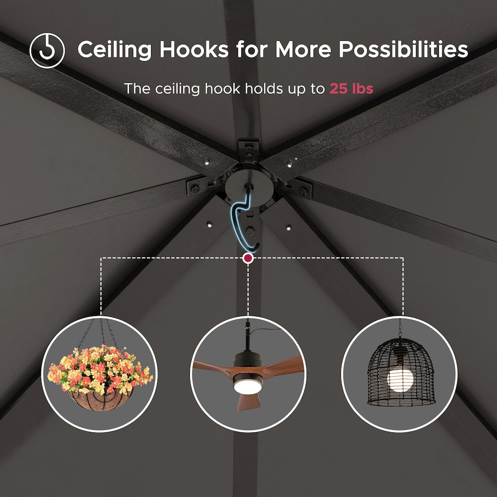 10 ft x 10 ft Hardtop Gazebo with Steel Roof, Brown Aluminum Frame. Picture 6