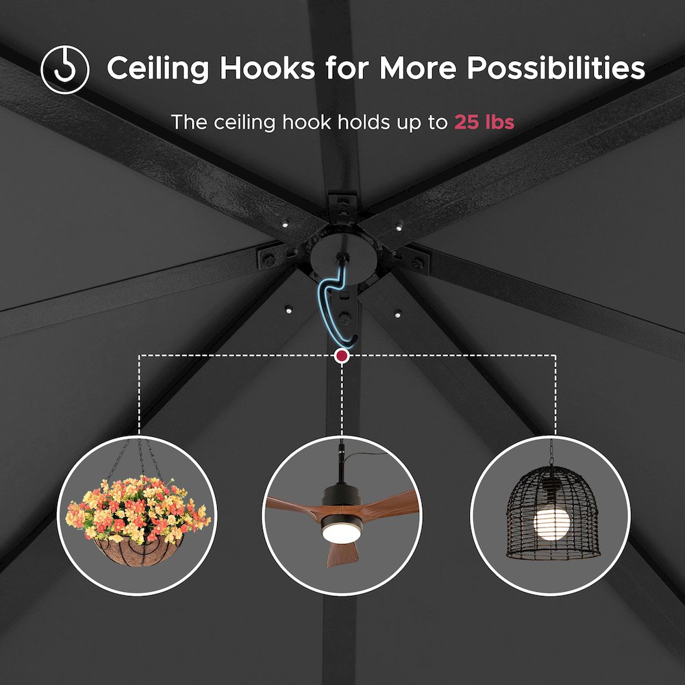 10 ft x 10 ft Hardtop Gazebo with Steel Roof, Woodgrain Aluminum Frame. Picture 12