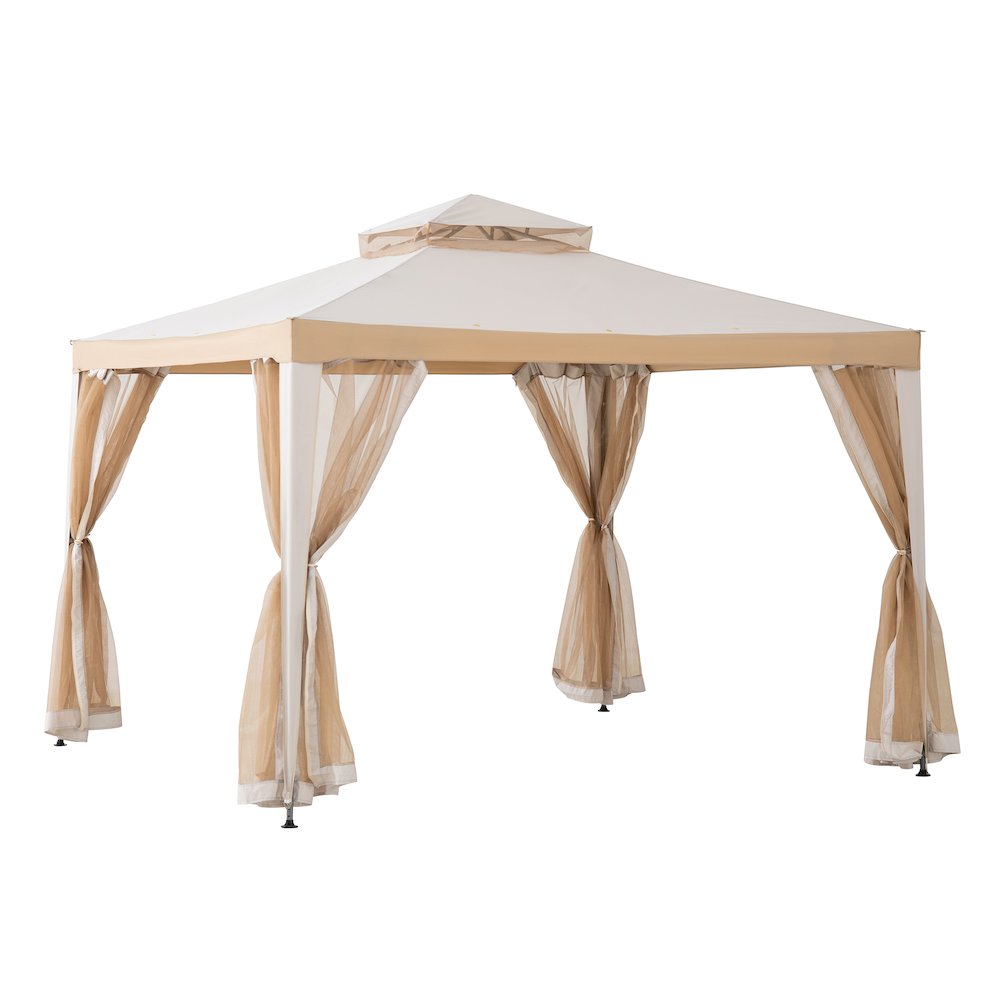 10 ft. x 10 ft. Outdoor Modern 2-Tier Steel Frame Soft Top Gazebo. Picture 2