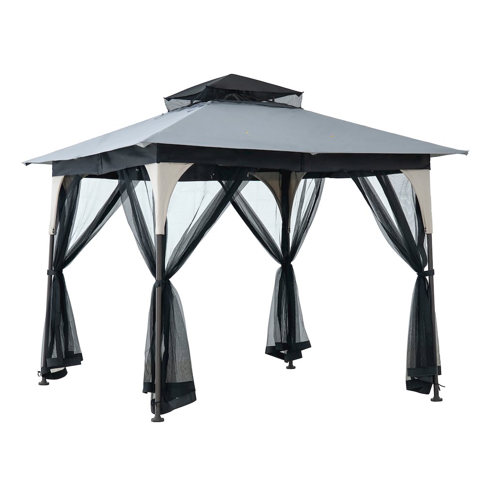 9.5 ft. x 9.5 ft. Soft Top Outdoor Steel Frame Gazebo Canopy. Picture 1