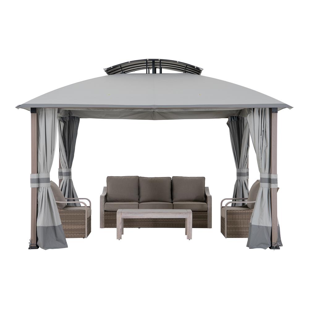 Sunjoy 11x13 ft. Gray Outdoor Patio Soft Top Woodgrain Steel Framed Gazebo. Picture 19