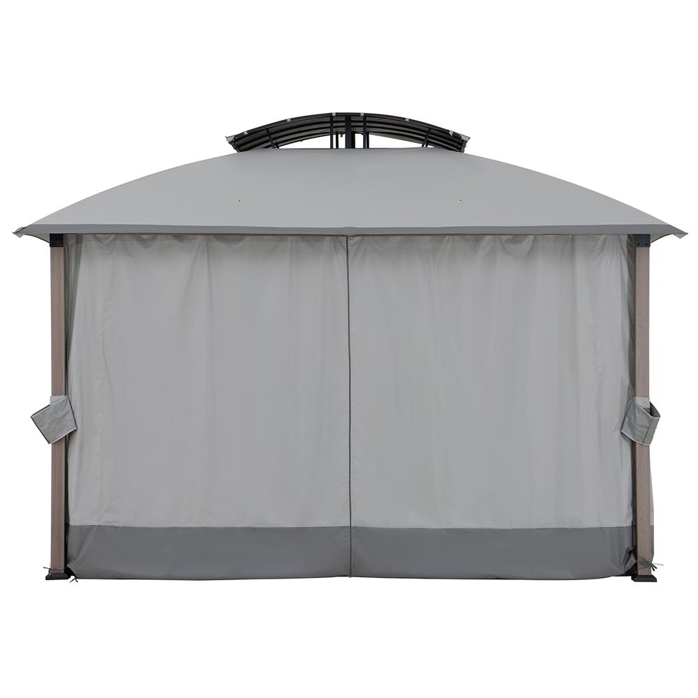 Sunjoy 11x13 ft. Gray Outdoor Patio Soft Top Woodgrain Steel Framed Gazebo. Picture 21