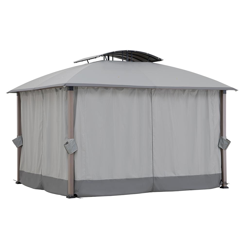 Sunjoy 11x13 ft. Gray Outdoor Patio Soft Top Woodgrain Steel Framed Gazebo. Picture 22