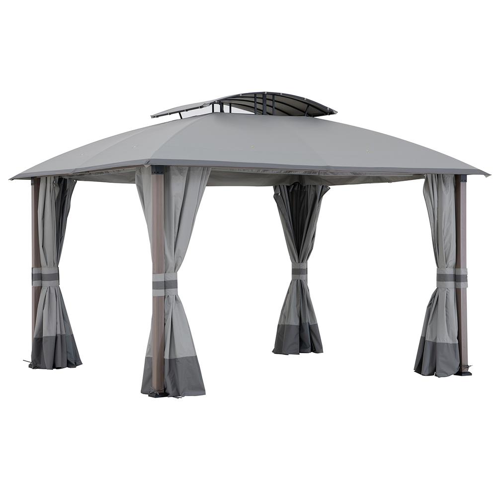 Sunjoy 11x13 ft. Gray Outdoor Patio Soft Top Woodgrain Steel Framed Gazebo. Picture 23