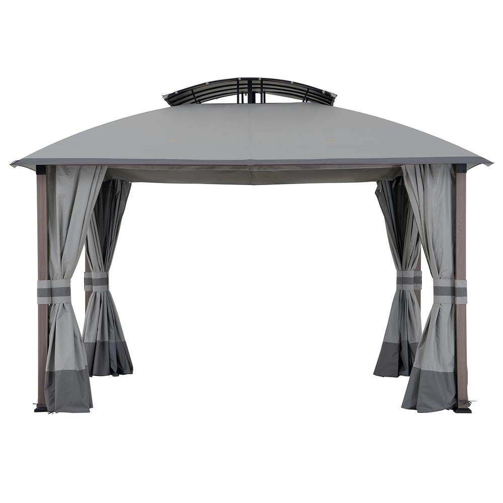 Sunjoy 11x13 ft. Gray Outdoor Patio Soft Top Woodgrain Steel Framed Gazebo. Picture 24