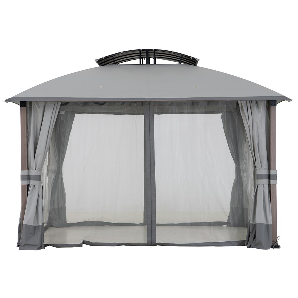 Sunjoy 11x13 ft. Gray Outdoor Patio Soft Top Woodgrain Steel Framed Gazebo. Picture 25