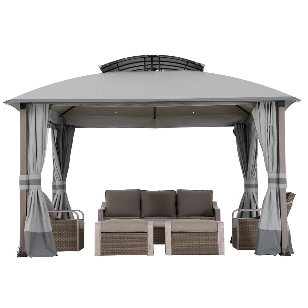 Sunjoy 11x13 ft. Gray Outdoor Patio Soft Top Woodgrain Steel Framed Gazebo. Picture 28