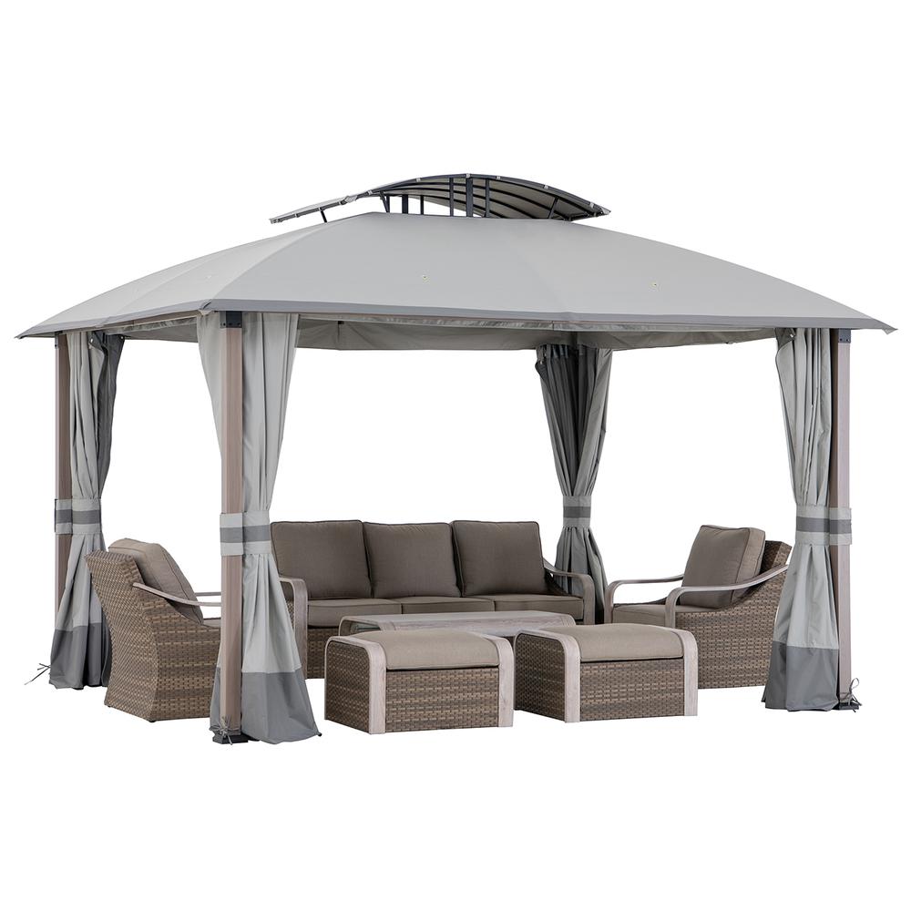 Sunjoy 11x13 ft. Gray Outdoor Patio Soft Top Woodgrain Steel Framed Gazebo. Picture 29
