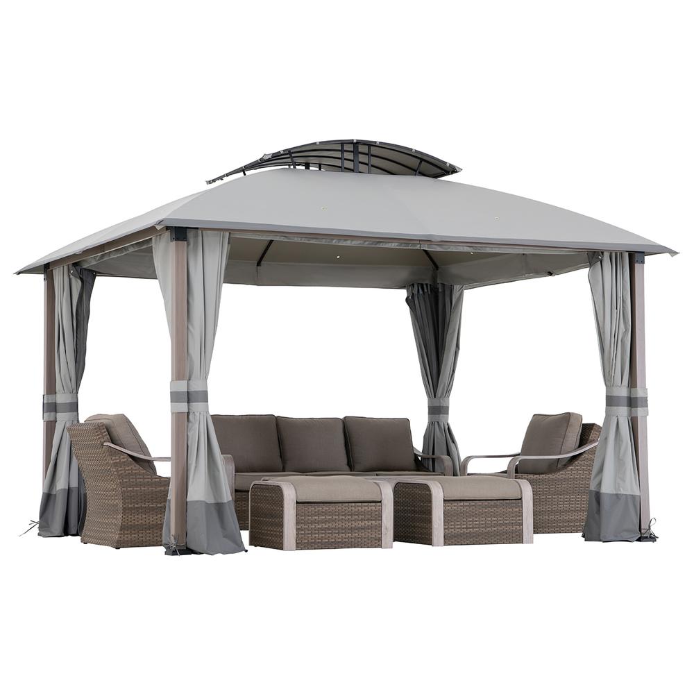 Sunjoy 11x13 ft. Gray Outdoor Patio Soft Top Woodgrain Steel Framed Gazebo. Picture 30