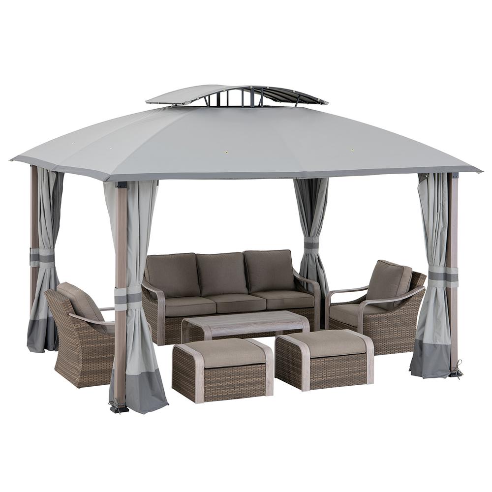 Sunjoy 11x13 ft. Gray Outdoor Patio Soft Top Woodgrain Steel Framed Gazebo. Picture 31