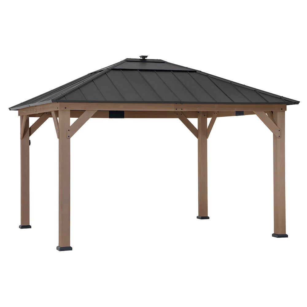 11 ft. x 13 ft. Cedar Framed Gazebo with Brown Steel and Polycarbonate Hip Roof. Picture 1