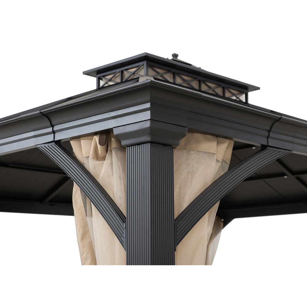 Sunjoy Outdoor Patio 11x13 Black 2-Tier Aluminum Backyard Hardtop Gazebo. Picture 9