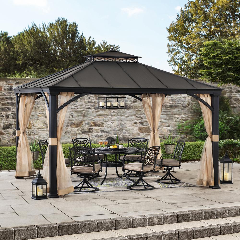 Sunjoy Outdoor Patio 11x13 Black 2-Tier Aluminum Backyard Hardtop Gazebo. Picture 19