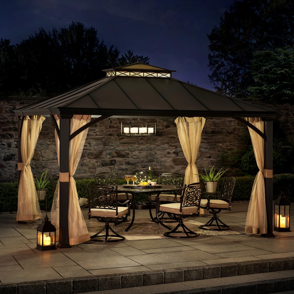 Sunjoy Outdoor Patio 11x13 Black 2-Tier Aluminum Backyard Hardtop Gazebo. Picture 21