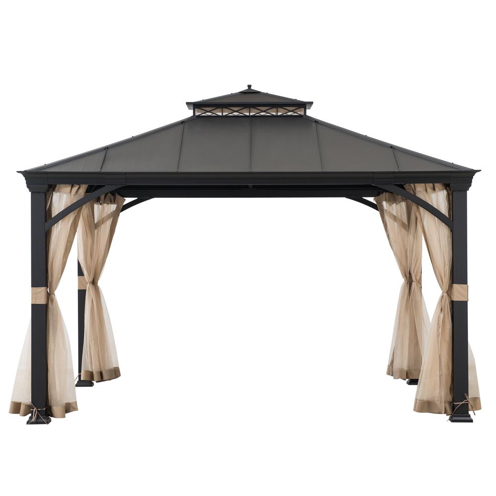 Sunjoy Outdoor Patio 11x13 Black 2-Tier Aluminum Backyard Hardtop Gazebo. Picture 1