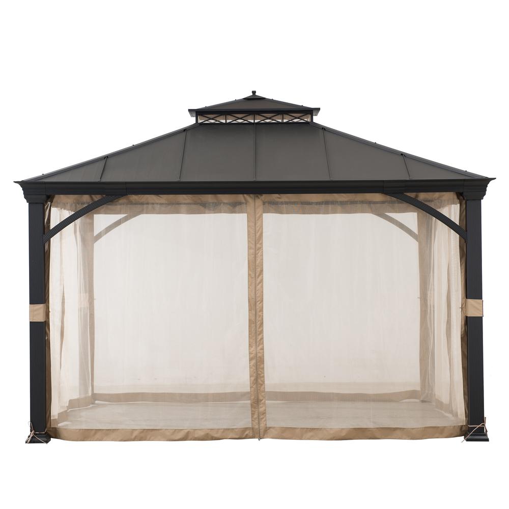 Sunjoy Outdoor Patio 11x13 Black 2-Tier Aluminum Backyard Hardtop Gazebo. Picture 2