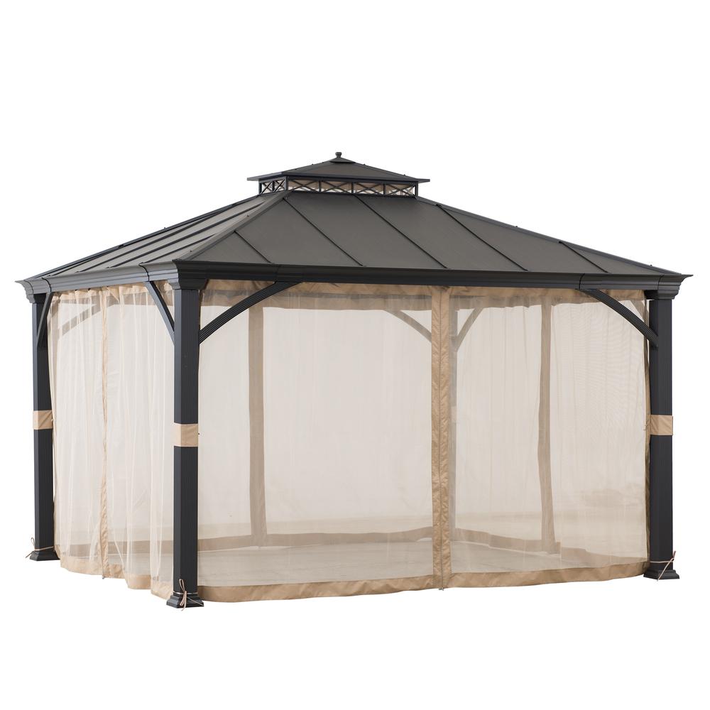 Sunjoy Outdoor Patio 11x13 Black 2-Tier Aluminum Backyard Hardtop Gazebo. Picture 3