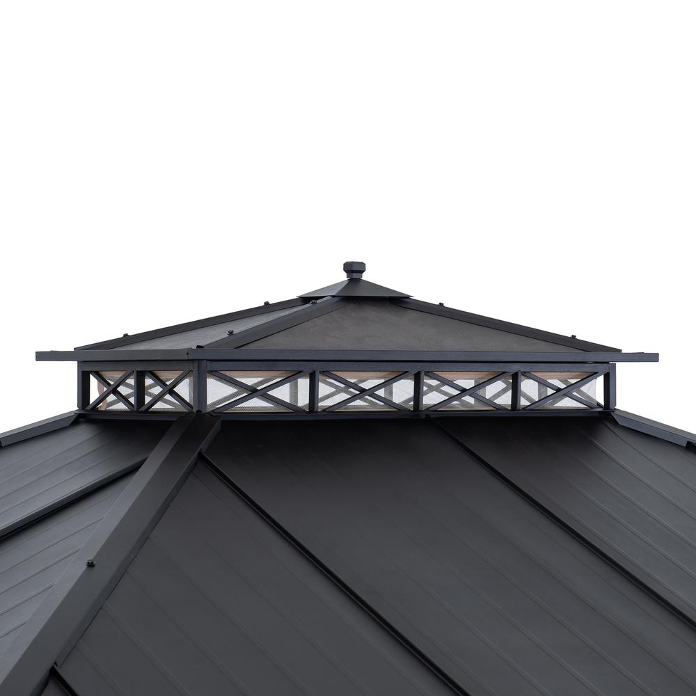 10 ft. x 12 ft. Brown Steel Gazebo with 2-tier Hip Roof Hard Top. Picture 13