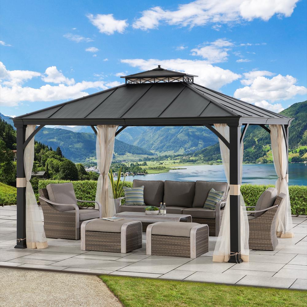 10 ft. x 12 ft. Brown Steel Gazebo with 2-tier Hip Roof Hard Top. Picture 16