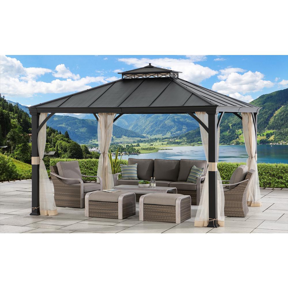 10 ft. x 12 ft. Brown Steel Gazebo with 2-tier Hip Roof Hard Top. Picture 21