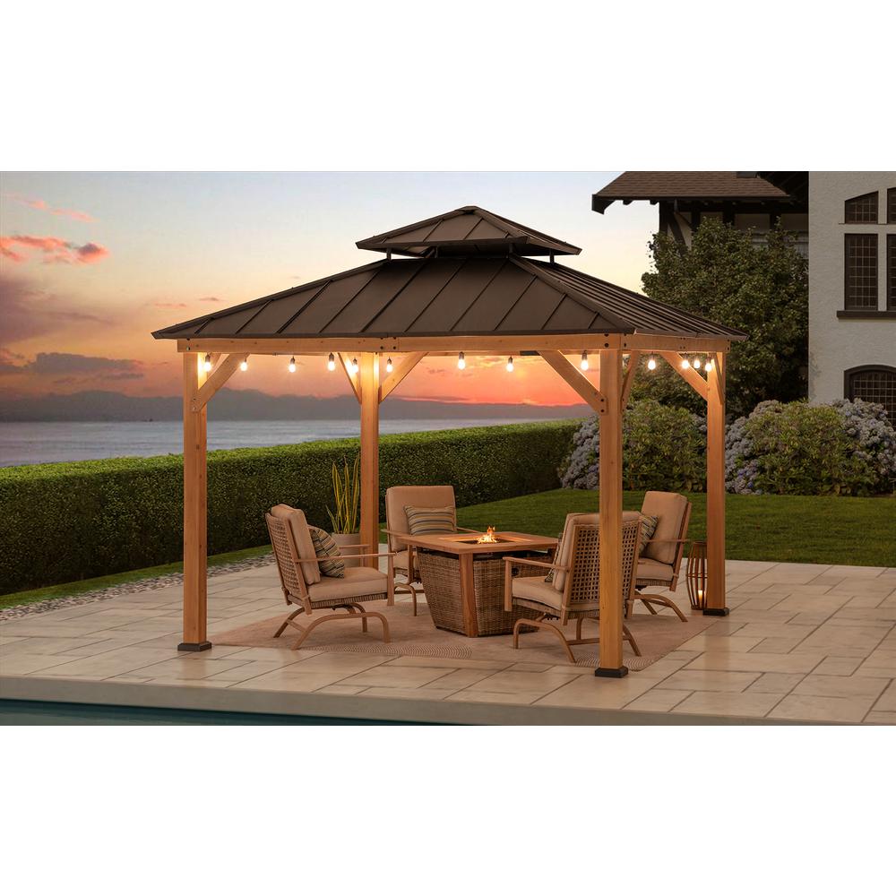Sunjoy Wooden 11’ x 11’ Outdoor Steel Hardtop Gazebo. Picture 13