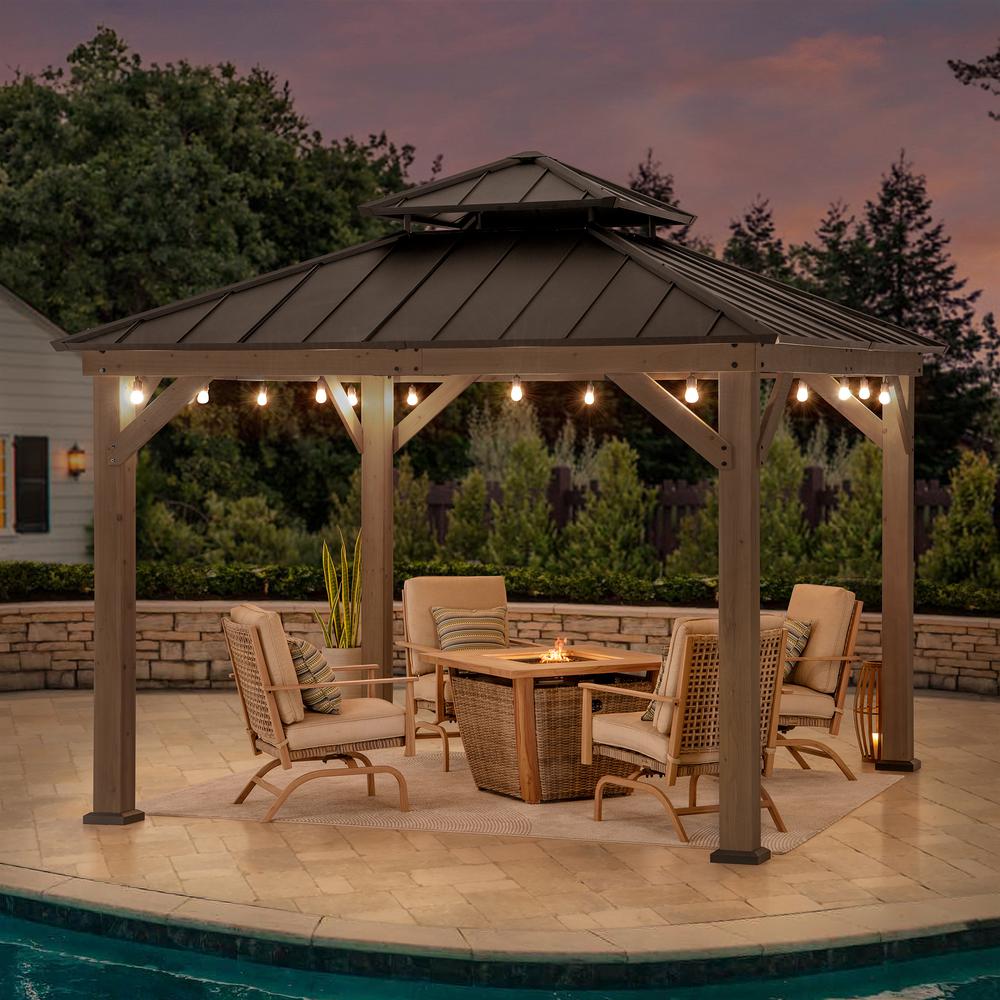 Sunjoy Wooden 11’ x 11’ Outdoor Steel Hardtop Gazebo. Picture 14